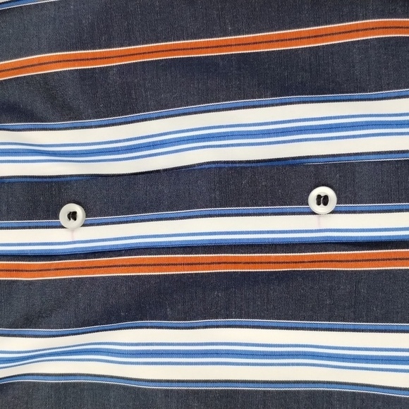 Janet Chung Blue Red White Striped Size Large Button down open shoulder - Picture 11 of 13